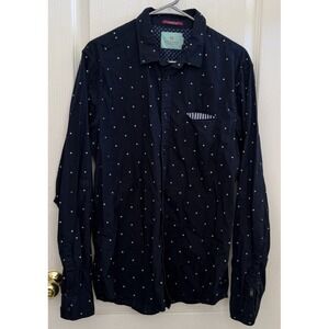Scotch & Soda Button Up‎ Shirt Mens Large AOP Print Navy Blue Cotton Juiced Up